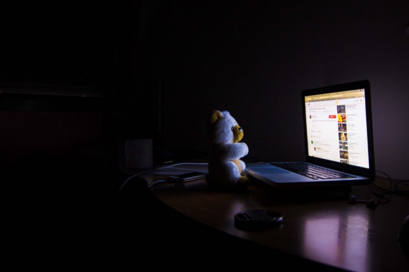 Teddy bear watching YouTube